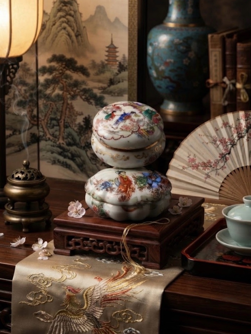 VTG 2 antique, hand-painted Japanese porcelain trinket boxes - Picture 2 of 5